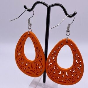 Large Retro Orange Bohemian Fun Wooden Earrings 🌼